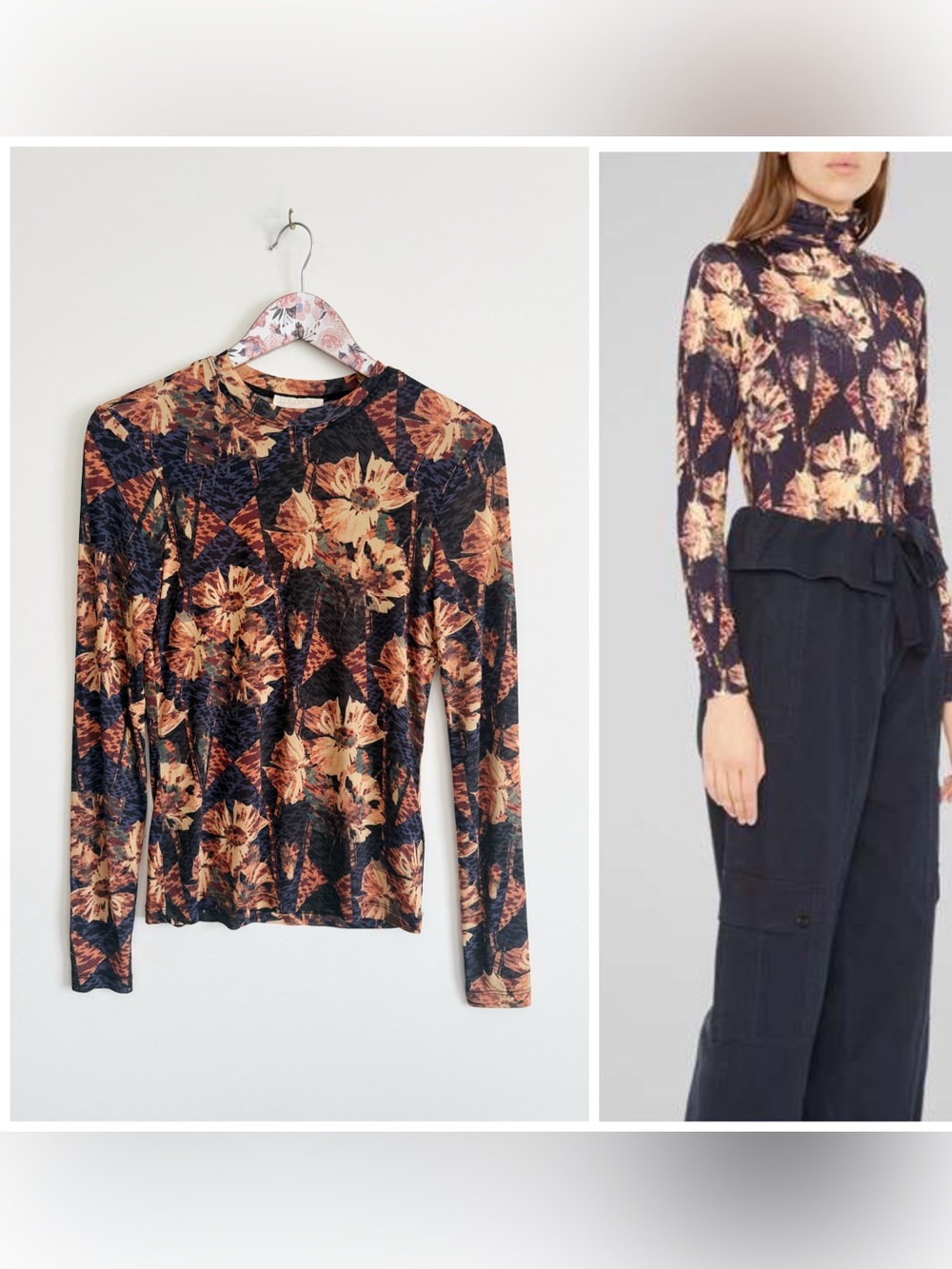 ULLA JOHNSON Aurelia Floral Printed Turtleneck Top Lupine Size 0 P